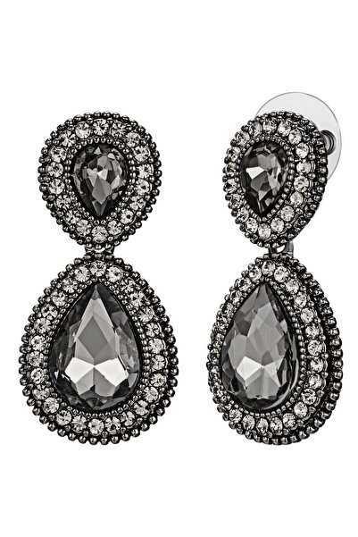 Lulu & Jane Modeschmuckohrstecker Ohrhänger schwarz Glaskristall grau