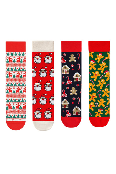 Goma Goma Socks مجموعة من 4 جوارب لرأس السنة الجديدة بنمط خبز الزنجبيل والمنز...
