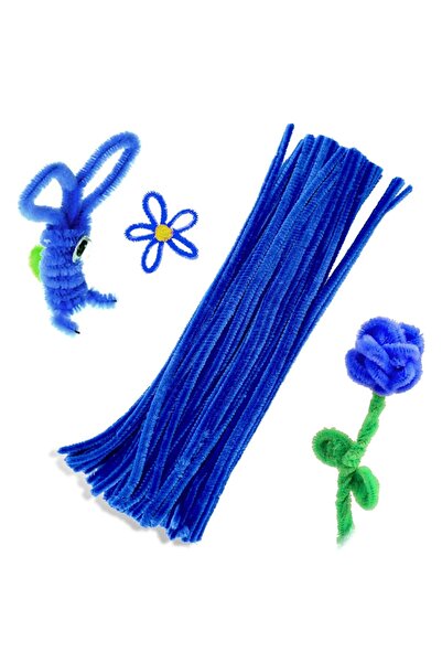 Butik 25 Adet Koyu Mavi Şönil, Çiçek Yapımına Uygun Tüylü Tel, 30 Cm 6 Mm