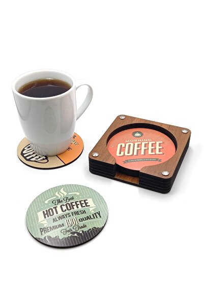 Artikel Café Texts Printed Wooden Coaster Set (6 Pieces), Route Accessory for...