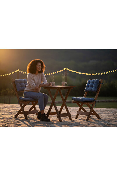 By Utkan Keskin 2+1 bistro sandelye masa seti minderli  lacivert