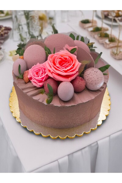 Artikel 22 cm Gold Yuvarlak Çiçek Desenli Pasta Altlığı,Turta Medili Çiçek De...