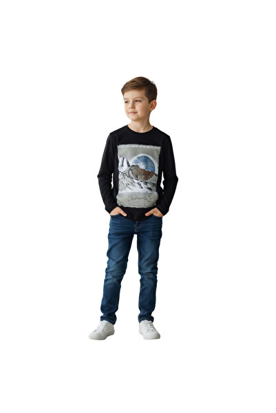 Çikoby Erkek Çocuk Siyah İnce Sweatshirt – Baskılı, Uzun Kollu, %100 Pamuk, T...