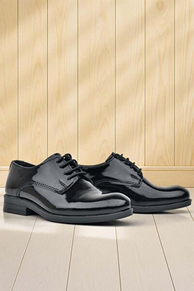 Rakerplus Hakiki Deri Siyah Rugan Bağcıklı Oxford Çocuk Okul Ayakkabısı