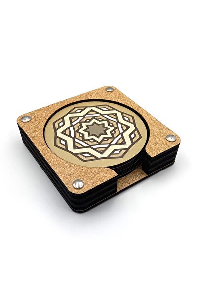 Artikel Ethnic Patterned Printed Wooden Coaster Set of 6, Office Accessory, D...