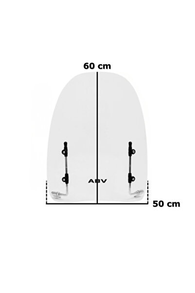 ABV Üniversal Motosiklet Ön Cam - Siperlik (60X50 CM) + Bağlantı Ekipmanları