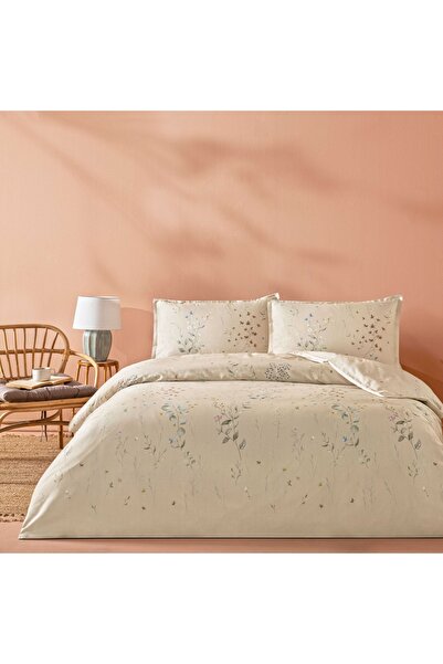 Linens Set de lenjerie de pat dublu din satin de bumbac Allday Owen, bej