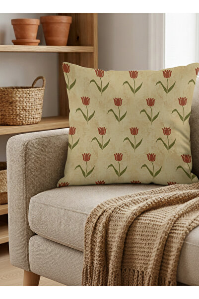 Etnik Dekor Tulip Patterned Digital Print Throw Pillow Cover 43X43 Single