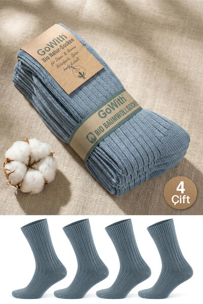 Go With Комплект от 4 чифта дамски и мъжки сиви био естествени чорапи от 100%...