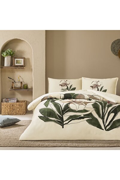 Linens طقم غطاء لحاف فردي من القطن الساتان من Allday Elony، لون إكرو