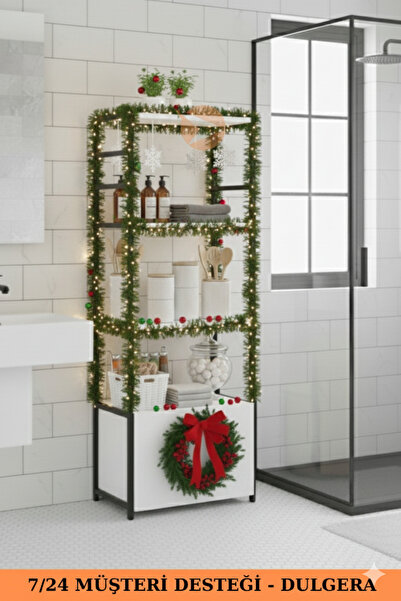 DULGERA Metal Banyo Dolabı 2 Kapaklı 4 Raflı | Çok Amaçlı Havlu Düzenleyici Banyo Dolabı Çok Amaçlı Raf