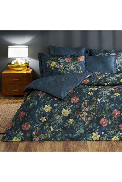 Linens طقم غطاء لحاف مزدوج من قطن الساتان من إلفيس باللون الأزرق