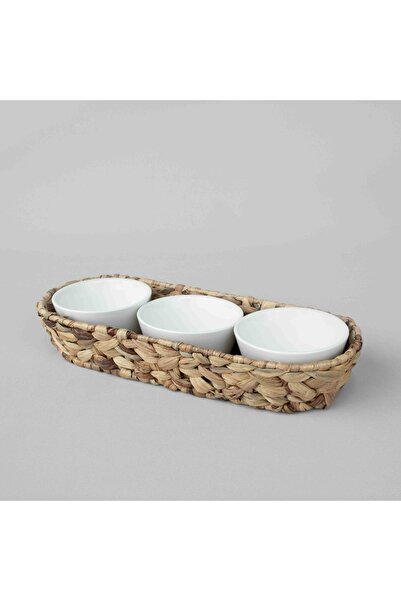 Linens Straw Porselen 3'lü 39x13,5x7 cm Sunum Kasesi