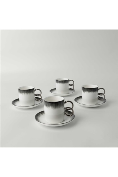 Linens Edith Porselen 4'lü 110 ml Kahve Fincan Takımı Antrasit
