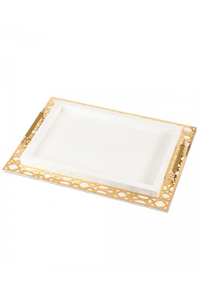 HIC Wooden Serving Tray White Color With Gold