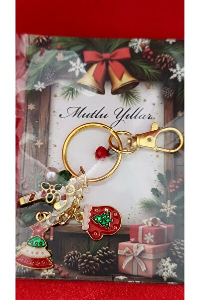 Çelik Anahtarlık Charm Gold Yılbaşı Hediye Mutlu Yıllar kart