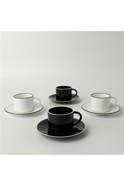 Linens Oset Porselen 4'lü 110 ml Kahve Fincan Takımı Siyah-Beyaz