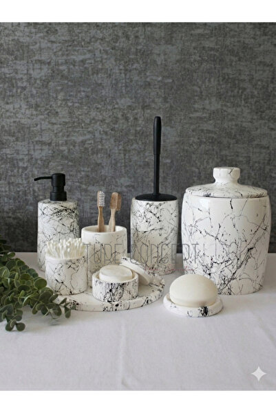 Ture Concept طقم حمام أسود وأبيض من الخرسانة مع مضخة وفرشاة