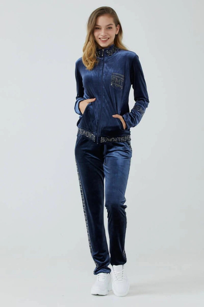 Sementa Дамски кадифен анцуг с камъни - Антрацит