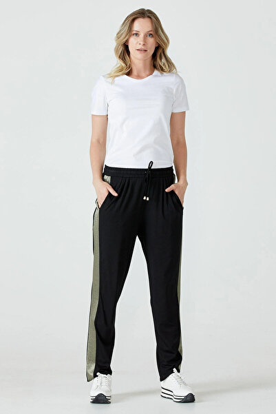 Sementa بنطال رياضي نسائي مخطط لامع - أسود