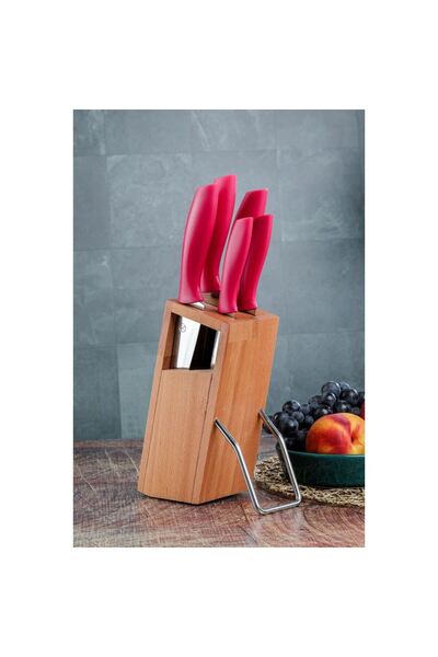 Cooker 6 Parça Standlı Bıçak Seti Kırmızı CKR2830