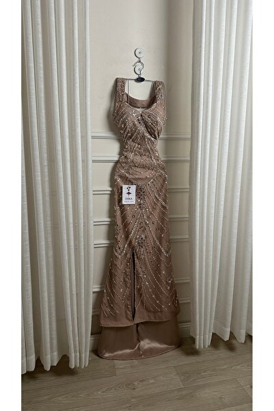 Onila flesh-colored beaded evening dress