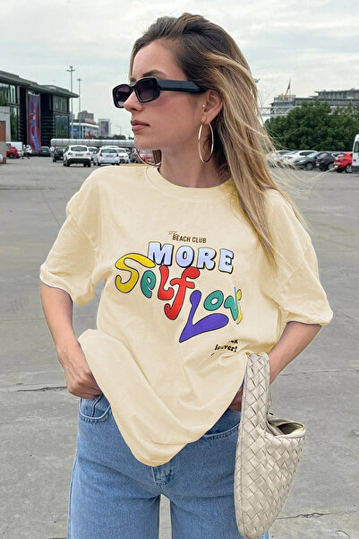 MARECASH Beyaz Baskılı Oversize Tişört Mg1522