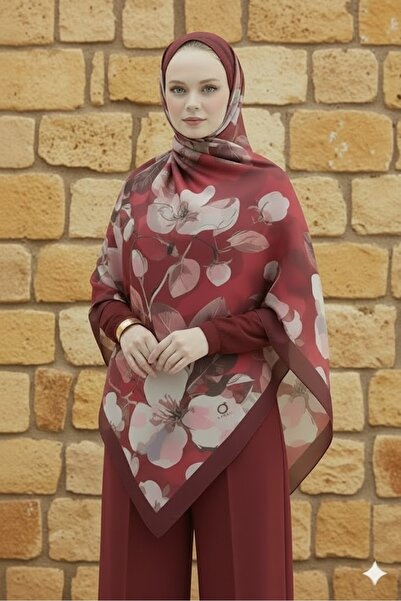 Gogoey Mystic Bloom Pattern Cotton Silk Shawl Red