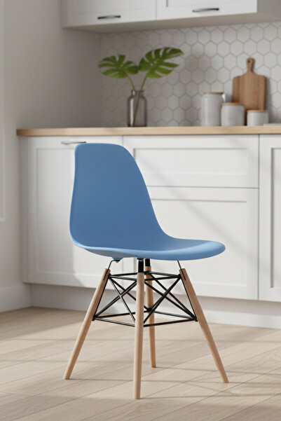 Dorcia Home Mavi Eames Plastik Kafesli Sandalye - Cafe Balkon Mutfak Sandalyesi