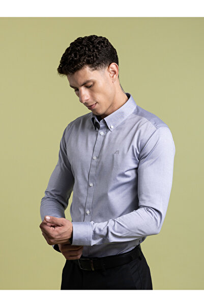 Mannerism قميص أكسفورد رمادي اللون، غير قابل للكي، ذو ملمس أنيق، قصة ضيقة، من...