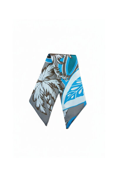 maia Gray Blue Leaf Patterned Viscose Short Scarf – 65×6 cm – Lightweight and...