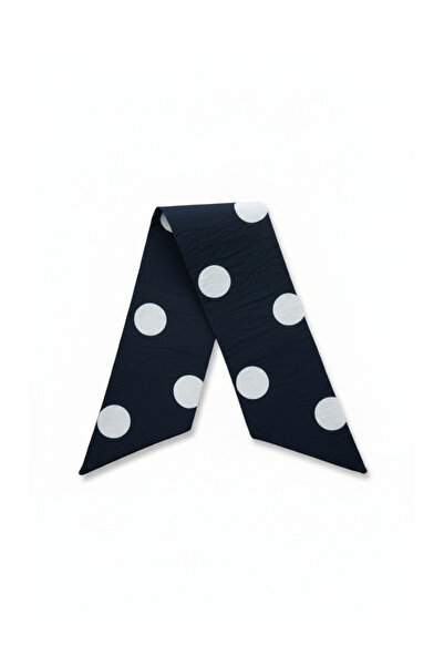 maia Siyah Krem Puantiye Desenli Viskon Kısa Fular – 65×6 cm – Zarif Stil Tam...