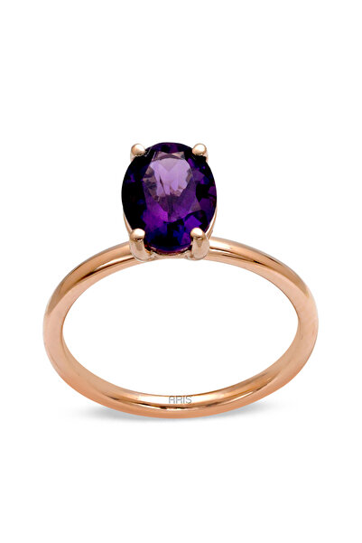 Ariş Oval Ametist Taşlı Altın Yüzük