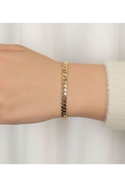 kuyumcu nurettin 6 (GRAM)5 mm Italyan Gurmet Bileklik Künye 14 Ayar Altın (YEŞİL-ROSE-SARI-BEYAZ)