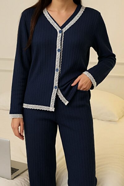 COMBİNE MİCHAİL طقم بيجامة نسائي فضفاض باللون الأزرق