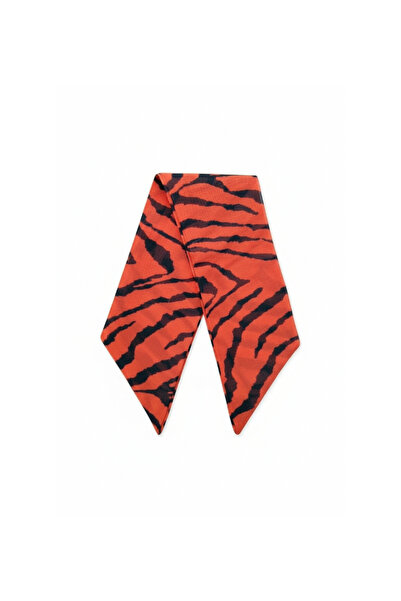 maia Orange Zebra Patterned Short Tulle Scarf – 65×6 cm – Lightweight and Bre...