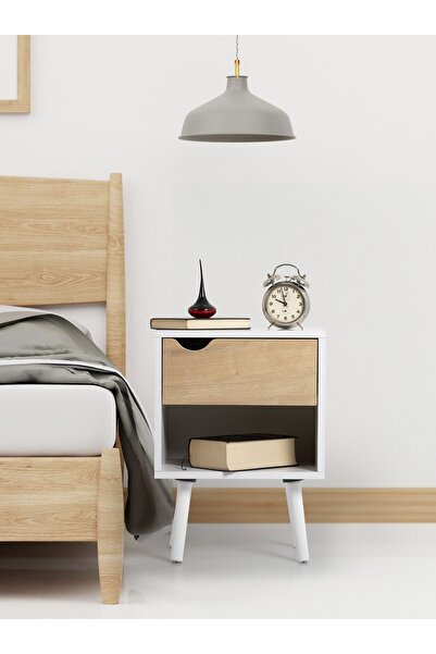 FLORADESİGN Flora Liva Delux Çekmeceli Komodin (beyaz+ Meşe)