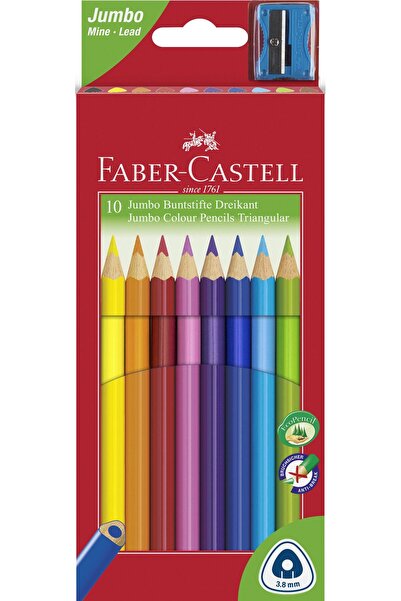 Faber Castell Цветни моливи Faber-Castell Jumbo, 10 цвята + острилка