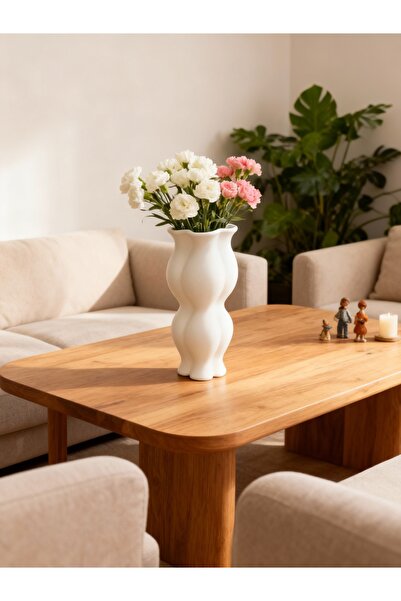 Living مزهرية سيراميك حديثة متموجة باللون الأبيض، ارتفاع 38 سم