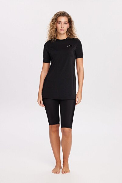 Haşema Kısa Kollu Siyah 3 Parça Yarı Kapalı Mayo Takımı 5072