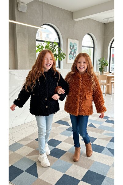 HC Kids Wear Fată - Palton de pluș și Garson Boy cu păr creț