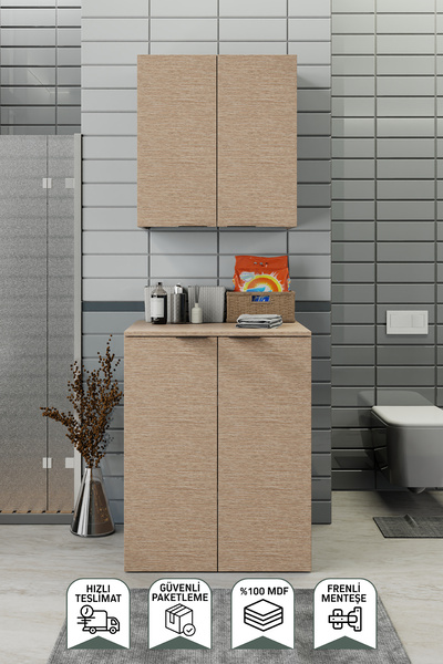 BIANI Fix Arya Ve Loft Uyumlu Çamaşır Makinesi Dolabı Renk Aybe Bej