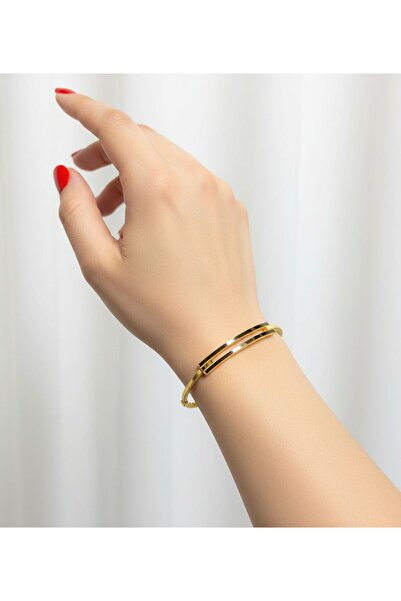 kuyumcu nurettin 5,20 Gr (gram) Oluklu Ajda Desenli İki Sıralı Kaburga kelepçe Bileklik 14 Ayar Altın