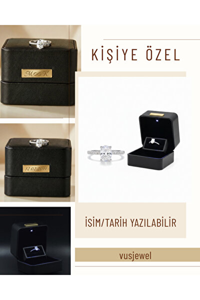 vüs jewel Oval Tektaş Evlenme Teklifi Yüzüğü Kişiye Özel Işıklı Kutu