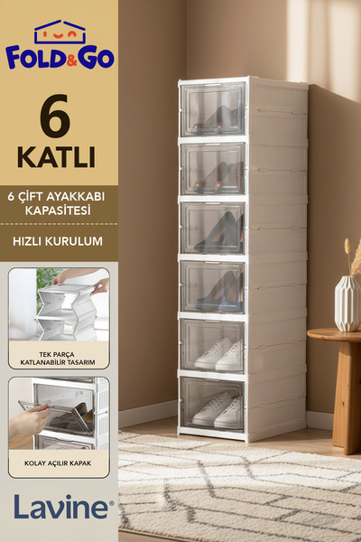 obido Lavine Çok Amaçlı 6 Katlı Organizer Ayakkabılık Katlanabilir Taşınabilir Portatif "Beyaz"