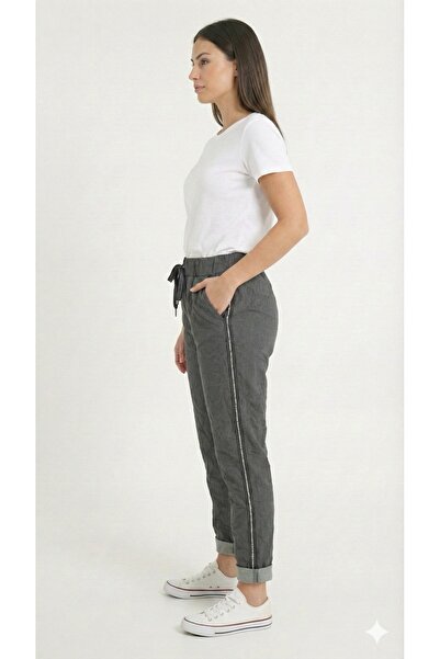 della moor Kadın Antrasit İtalyan Yanları Taş Şeritli Likralı Pantolon