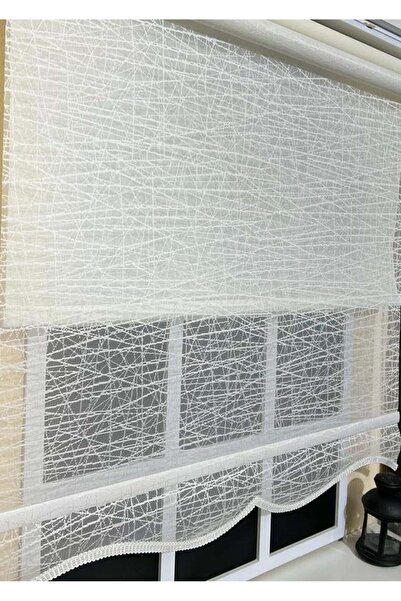 StorBurada Çiftli Sistem Beyaz Tül Perde ve Ekru Stor Alüminyum Kasalı STB-100