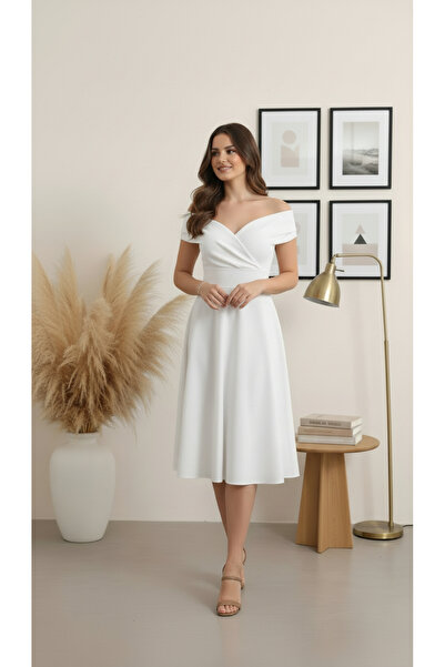 Rokka Moda Kayık Yaka Midi Elbise