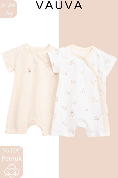 Vauva بذلة صيفية للأطفال الرضع مطبوعة ومطرزة بمشبك تثبيت مكونة من قطعتين