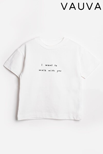 VAUVA Baskılı T-Shirt Kız Erkek Bisiklet Yaka Kısa Kol Tişört